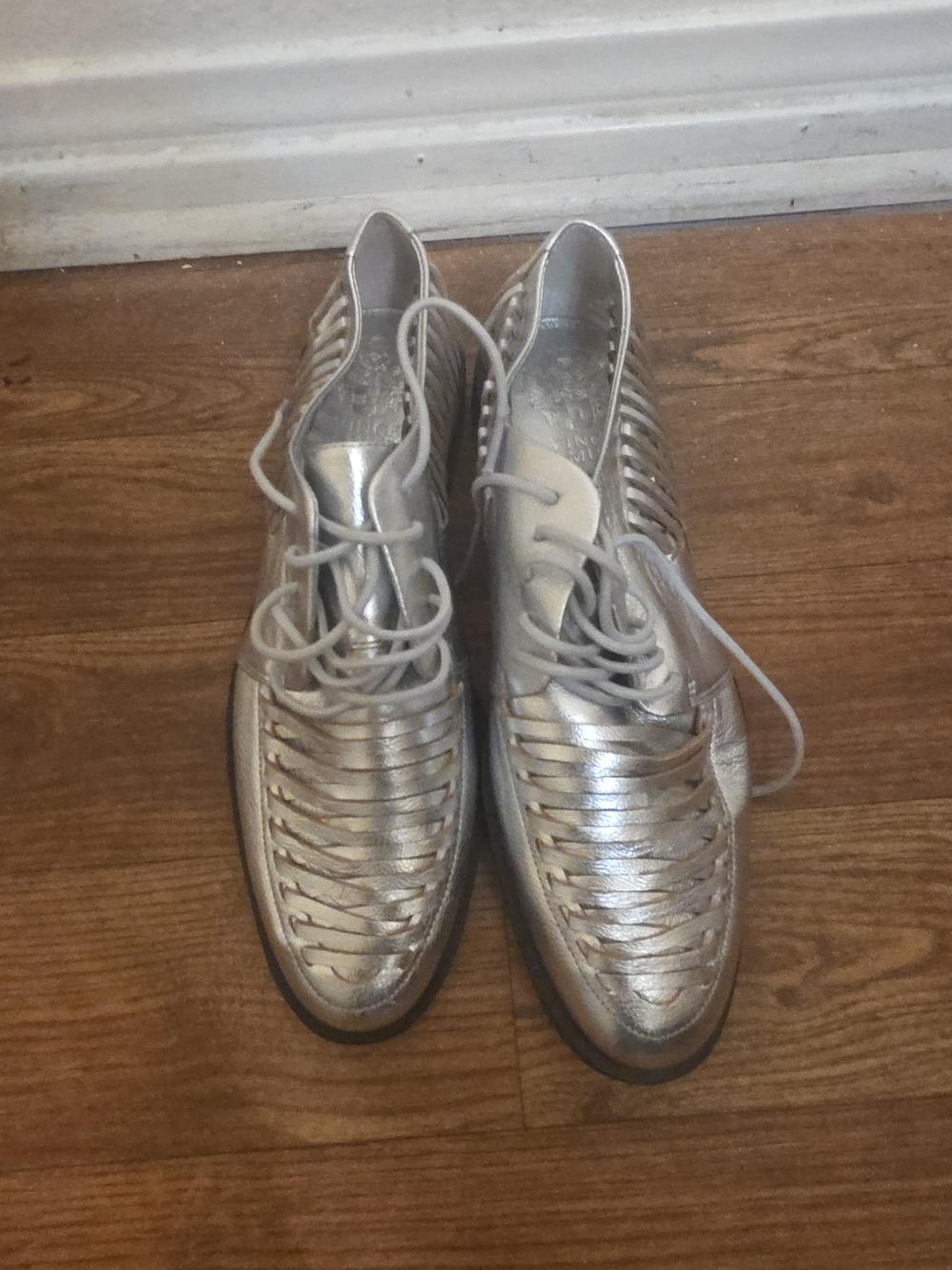 Vince Camuto Silver Woven Lace-Up Moccasins
